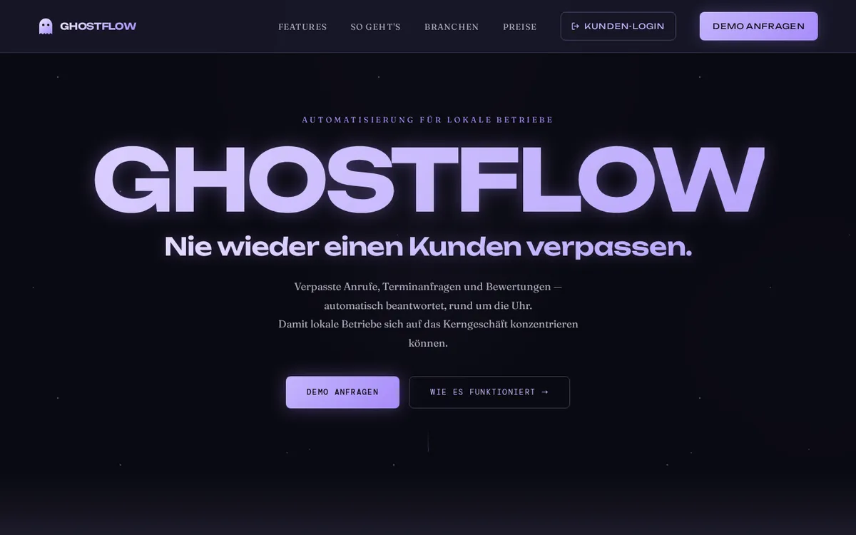 Screenshot der GhostFlow-Website