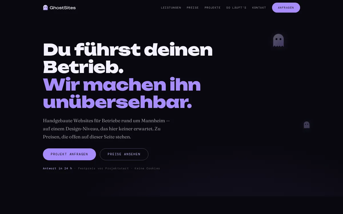 Screenshot der GhostSites-Website
